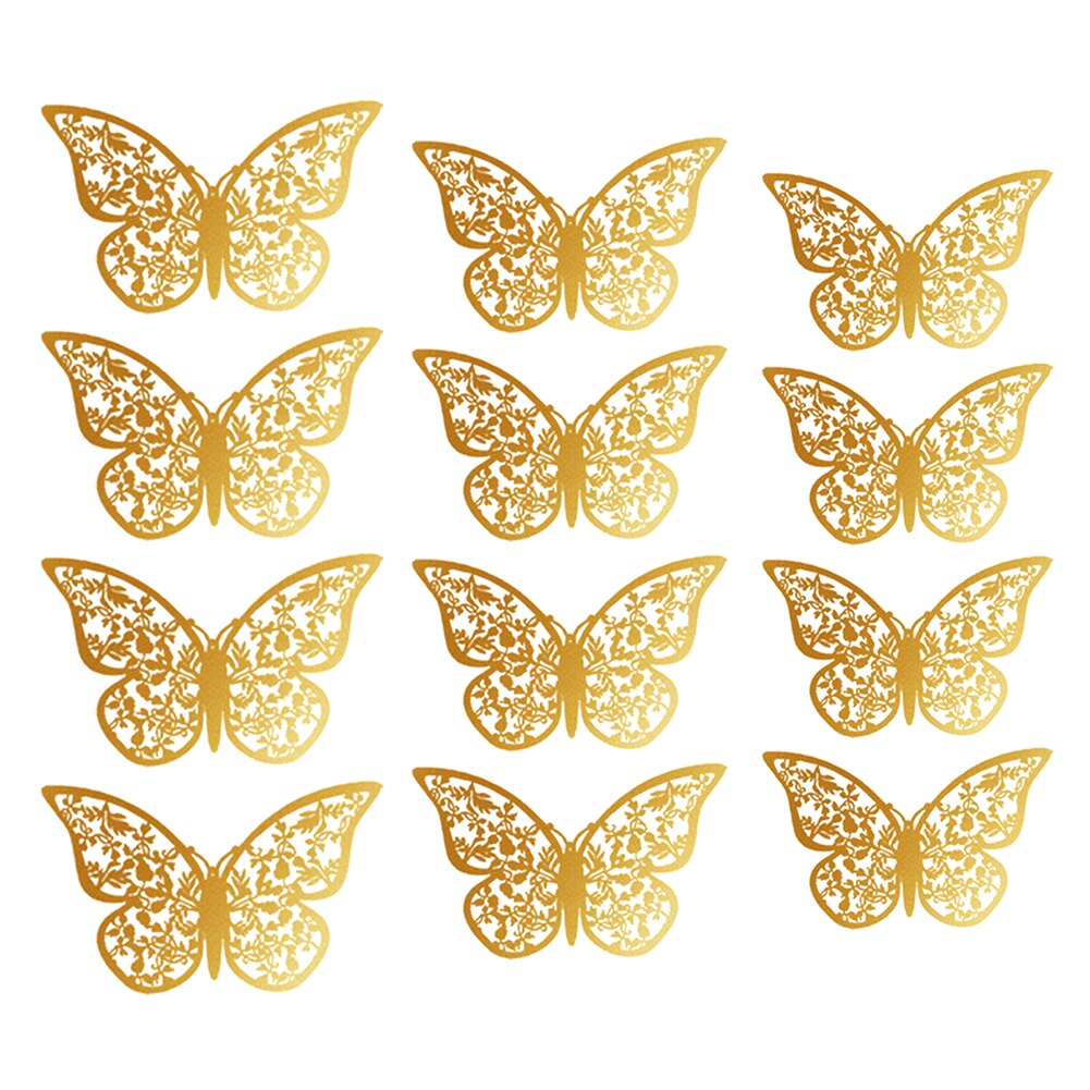 12Pcs Set Butterfly Home Decorations 3D Wall Stickers Decals Metallic Art DIY Removable Resistance Paper Murals Bedroom Stickers: 3A Golden