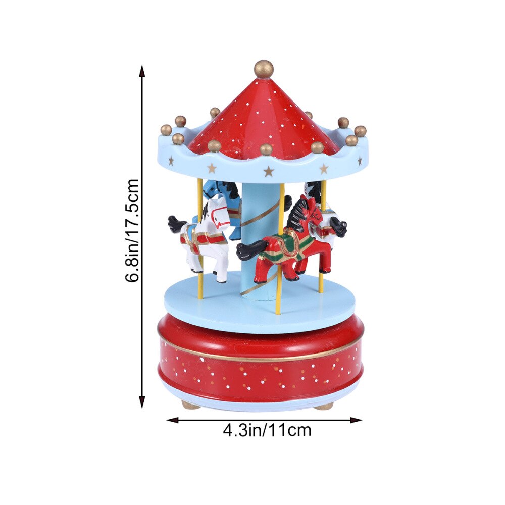 Wooden Carousel Music Box Decorative Desktop Musical Box Valentine's Day Birthday for Girls Friends (Red)