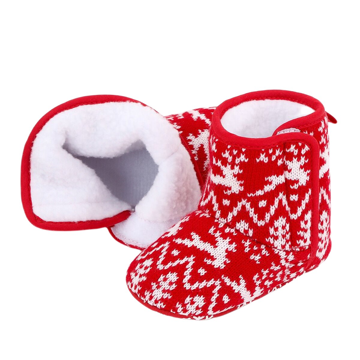 Botas de Navidad para bebé recién nacido, de Papá Noel de copo de nieve encantador, zapatos antideslizantes cálidos de invierno para niños y niñas de 0 a 18M