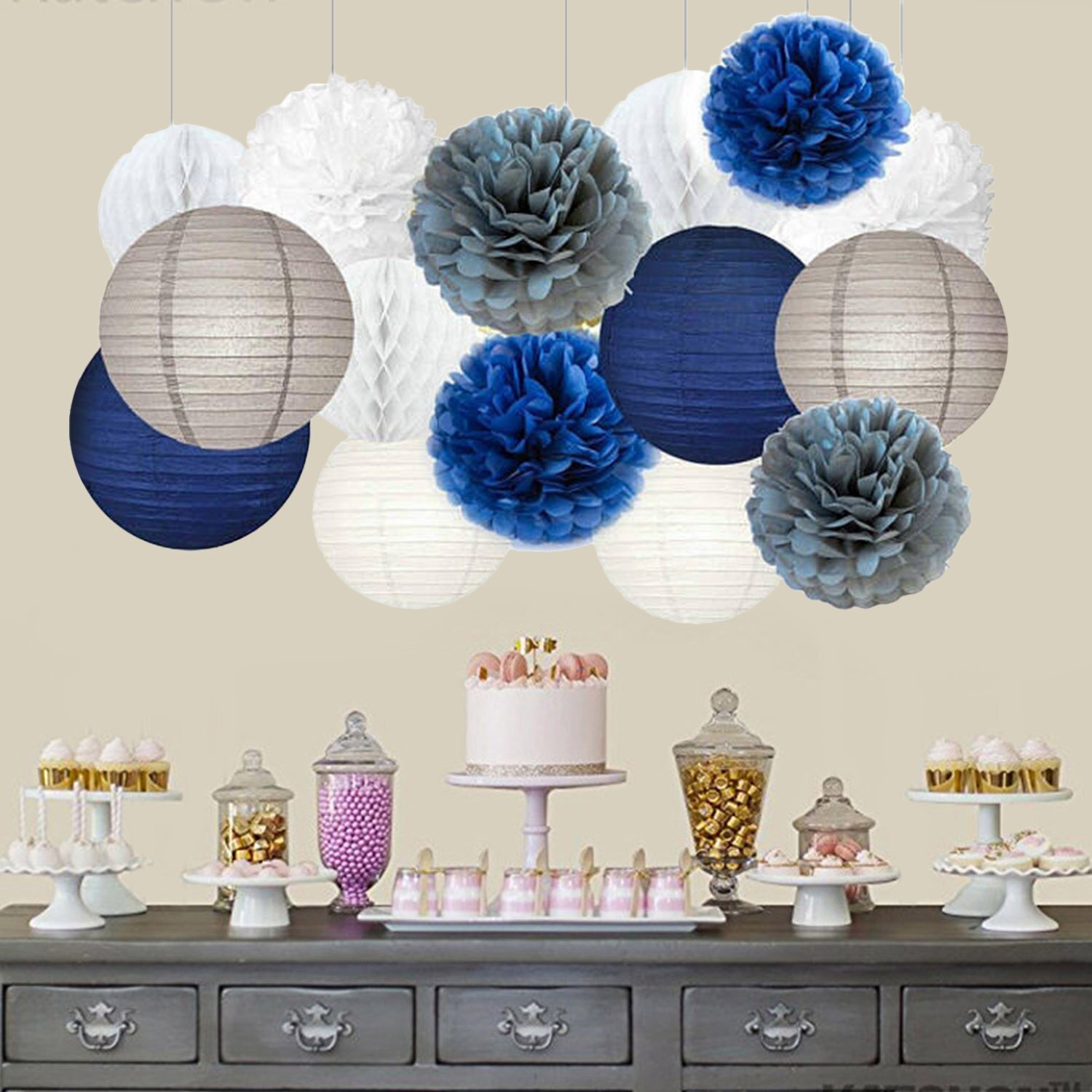 Home Store Wedding Festival Party Round Flower Shape Paper Lanterns Hanging DIY Craft Decorations Set