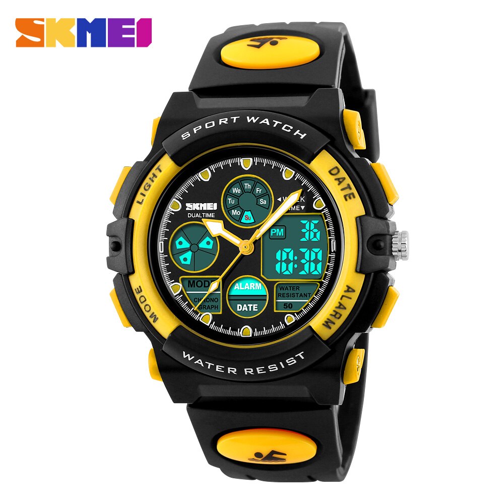 SKMEI Sports Watches Children LED dIgital 50M Waterproof Dual Display Wristwatches Watch Alarm For Boys Girls Kids 1163