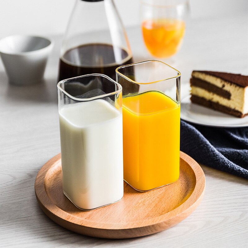 Breif Transparent Borosilicate Glass Cup Rectangle Single Layer Insulated Tea Juice Cup Lead-free Milk Mug Office Water Cup