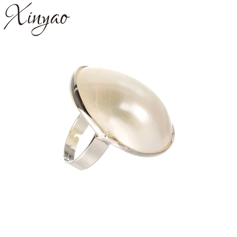 XINYAO Big White Mother Pearl Shell Rings For Women & Ladies Adjustable Open Wedding Finger Rings F2058