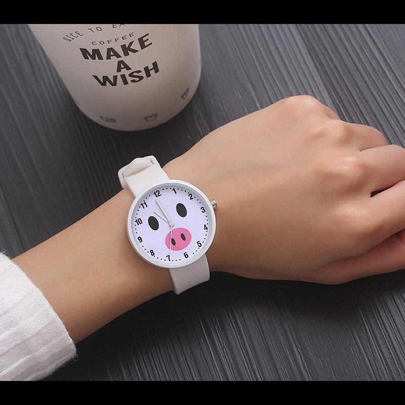 Silicone Polshorloge Vrouwen Horloges Dames Top Quartz Horloge Voor Vrouw Klok Vrouwelijke Uur Relog Montre Femme: white pig