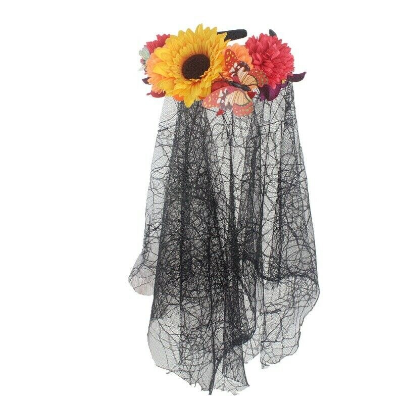 De dødes dag jul rose sort slør med blomster dame fancy dress halloween bryllup død brud pandebånd kostume hovedbeklædning: Stil 1d