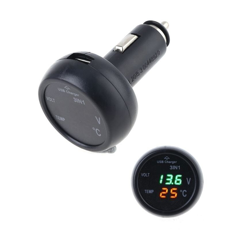 3In1 Multifunctionele Dashboard Auto Voltmeter Thermometer Usb Mobiele Telefoon Oplader G6DD