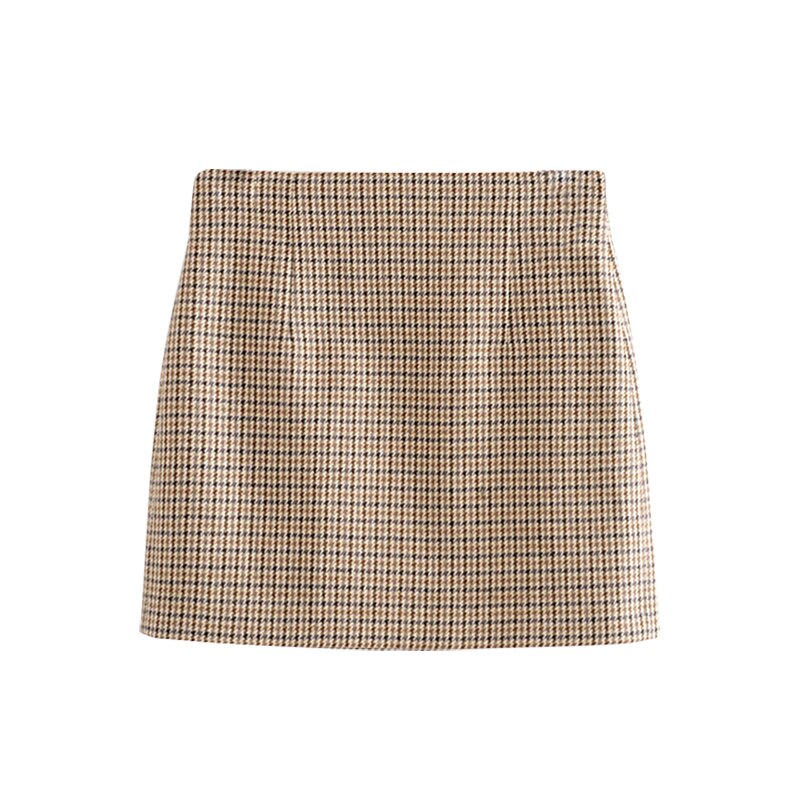 Kvinder plaid tweed nederdele jakkesæt forår langærmet houndstooth kontor blazer jakke & nederdel 2 styks sæt kvinder jakkesæt: Plaid-nederdel / S