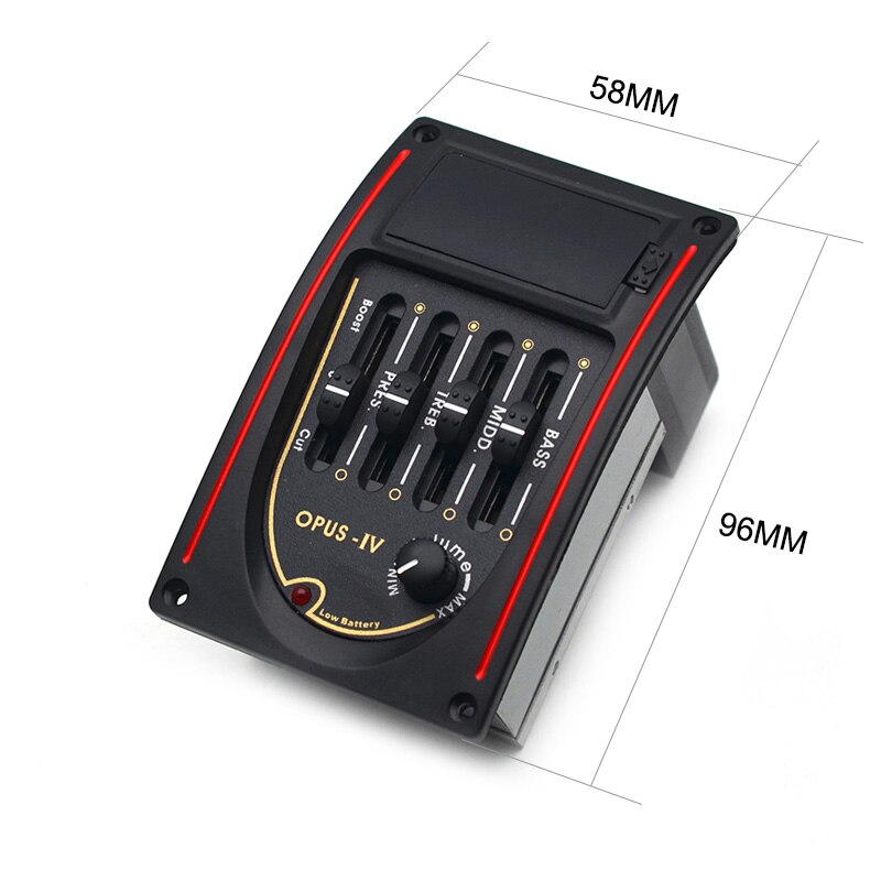 Opus-IV 4 Band Acoustic Guitar EQ Black Preamp 4-Band EQ Equalizer 96*58MM Pickup Black