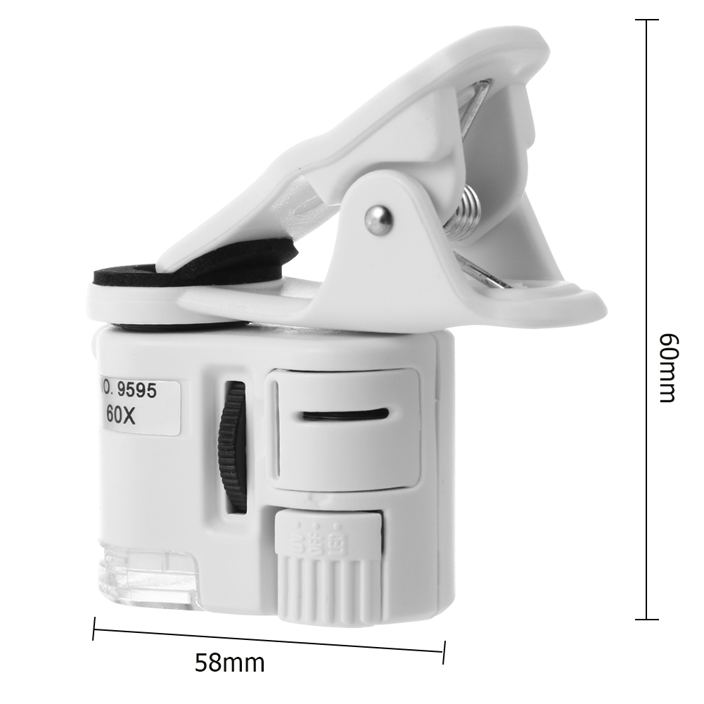 Universaali 60x puhelimen minitaskumikroskooppi led-valolla, abs-zoom-mikroskoopit, kannettavat lapsille, aikuisille, mobiililaitteille ja älypuhelimille