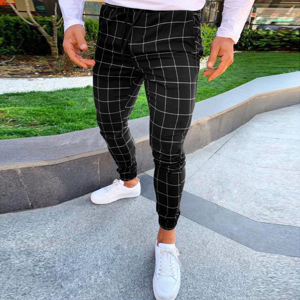 Pantalon homme pantalon à carreaux hommes Streetwear pantalon Hip Hop pantalon chino Slim coupe ajustée pantalons décontractés Joggers