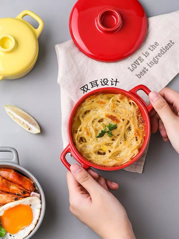 Podwójne ucho ceramiczne gulasz parowy garnek z pokrywką żaroodporne małe waza jajko mleko patelnia garnki parowe