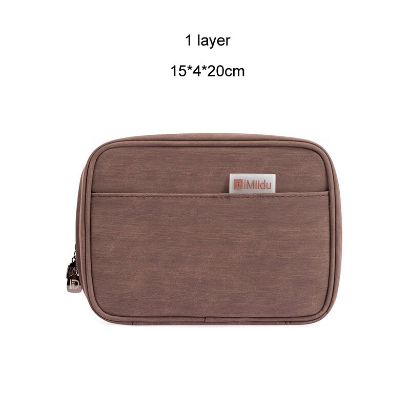 Grand sac cosmétique pour femme Portable sacs numériques organisateur USB Gadgets câbles fils chargeur batterie externe sac de rangement de maquillage: Coffee 1 layer