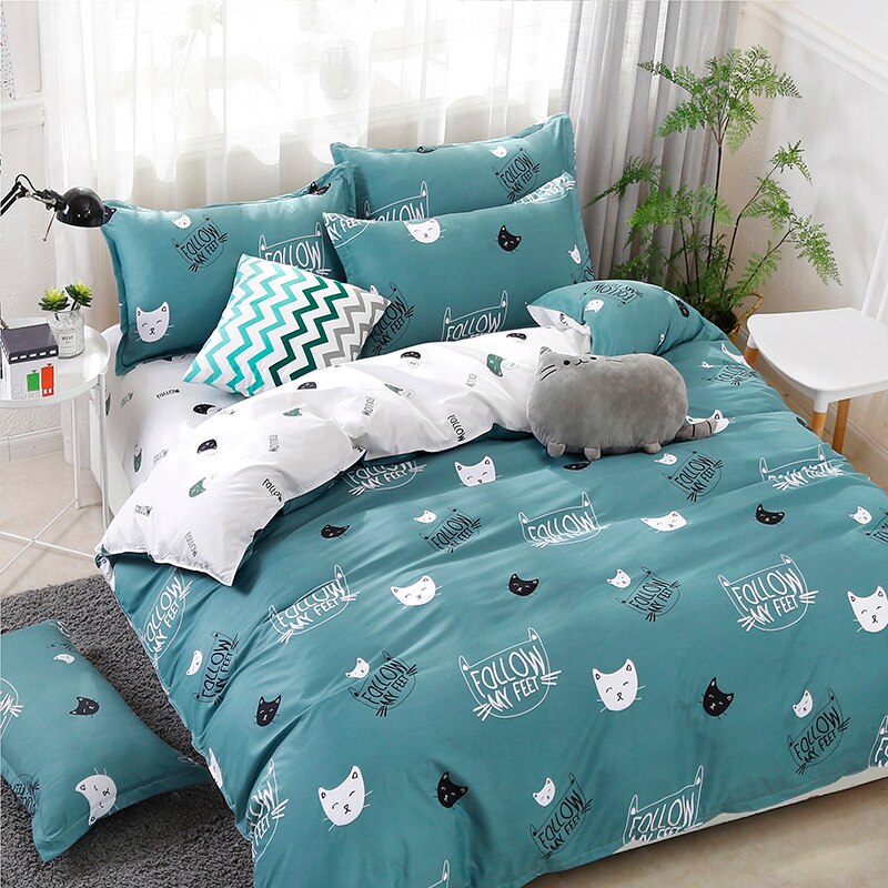 Ensemble de literie imprimé chat | 2/3 pièces/4 pièces, housse de couette, 1 housse de couette + 1 drap plat + 1/2 taies d'oreiller, double reine complète: No sheet pattern / twin150x200