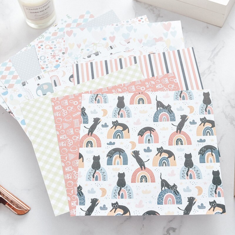 ZFPARTY – tampons de Scrapbooking chat mignon, 12 feuilles de papier Origami, arrière-plan artistique, fabrication de cartes artisanales