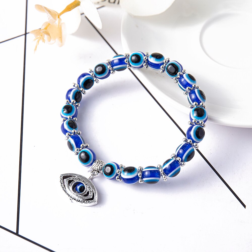 Turkish Lucky Evil Eye Bracelets Blue Evil Eye Bead Bracelet Men Women Handmade Lucky Jewelry Charm Bracelet Female: eye