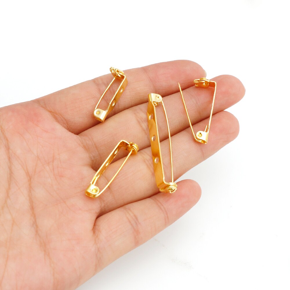 20pcs 20/25/32/38/mm Safety pin brass rotating lock brooch badge brooch with hole pins Brooch Base Metal Pins