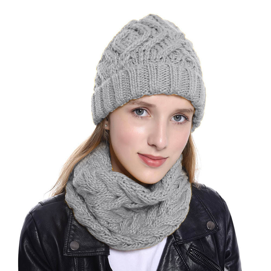 Conjunto de gorro y bufanda czapka i komin tricotin para mujer, gorro grueso de punto liso para invierno, mantener el calor, sombrero pañoleta # E, 2 uds.