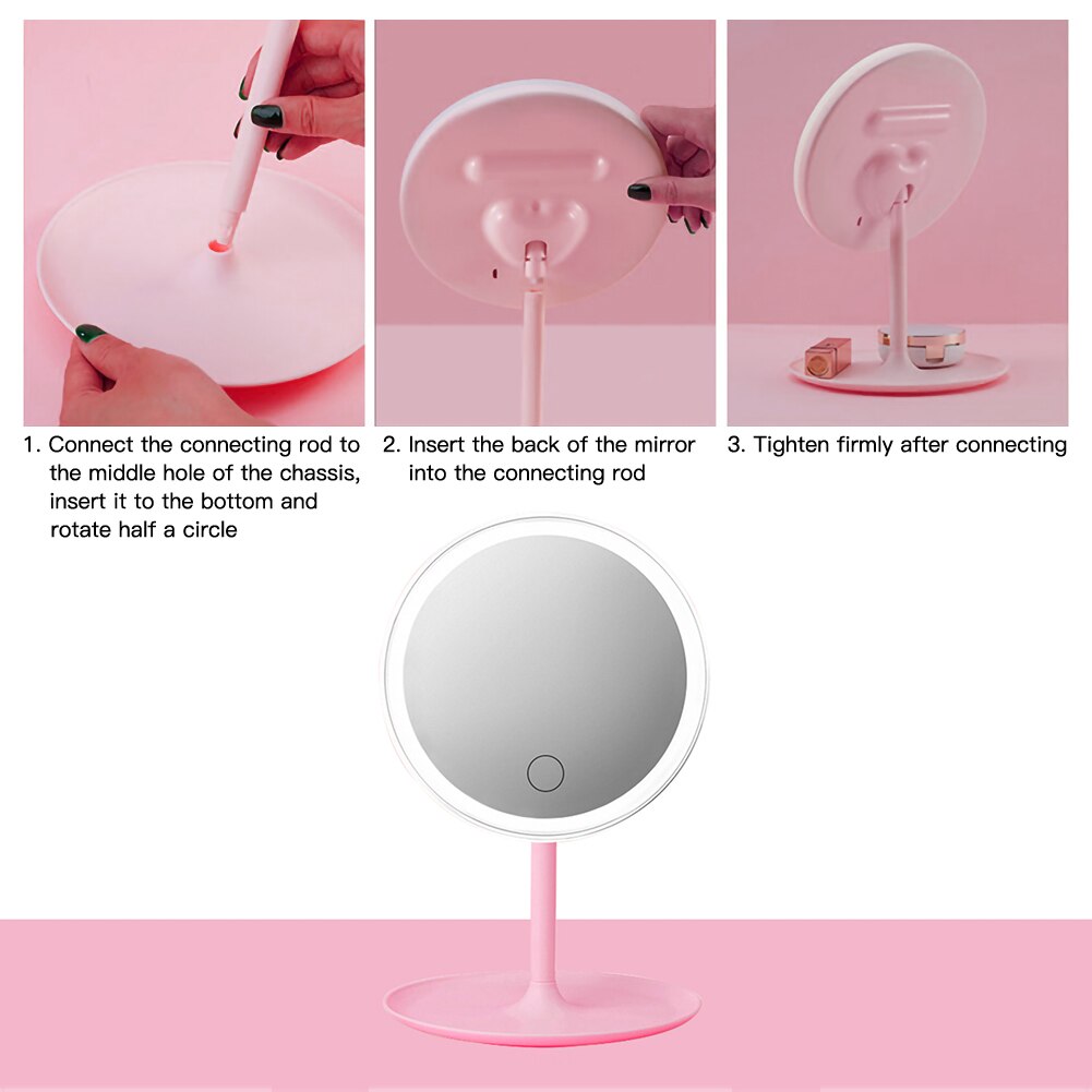 LED Makeup Mirror with Ring of Light HD Vanity Mirrors Smart Touch Control Illuminated Stand Up Desk Table Mirror USB Charge