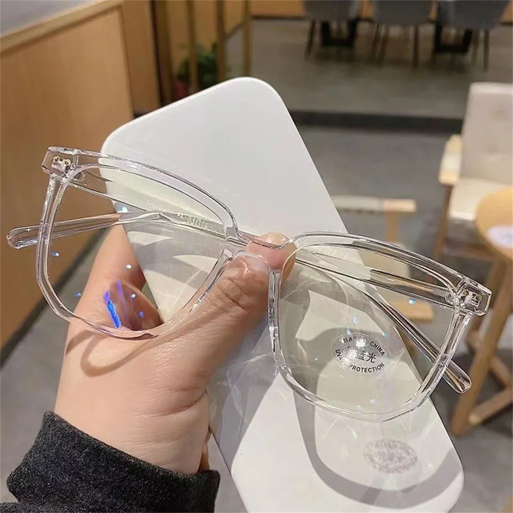 Montura de gafas de ordenador transparente, gafas cuadradas Anti luz azul, gafas opacas, lentes ópticas, hombres y mujeres: Castaño