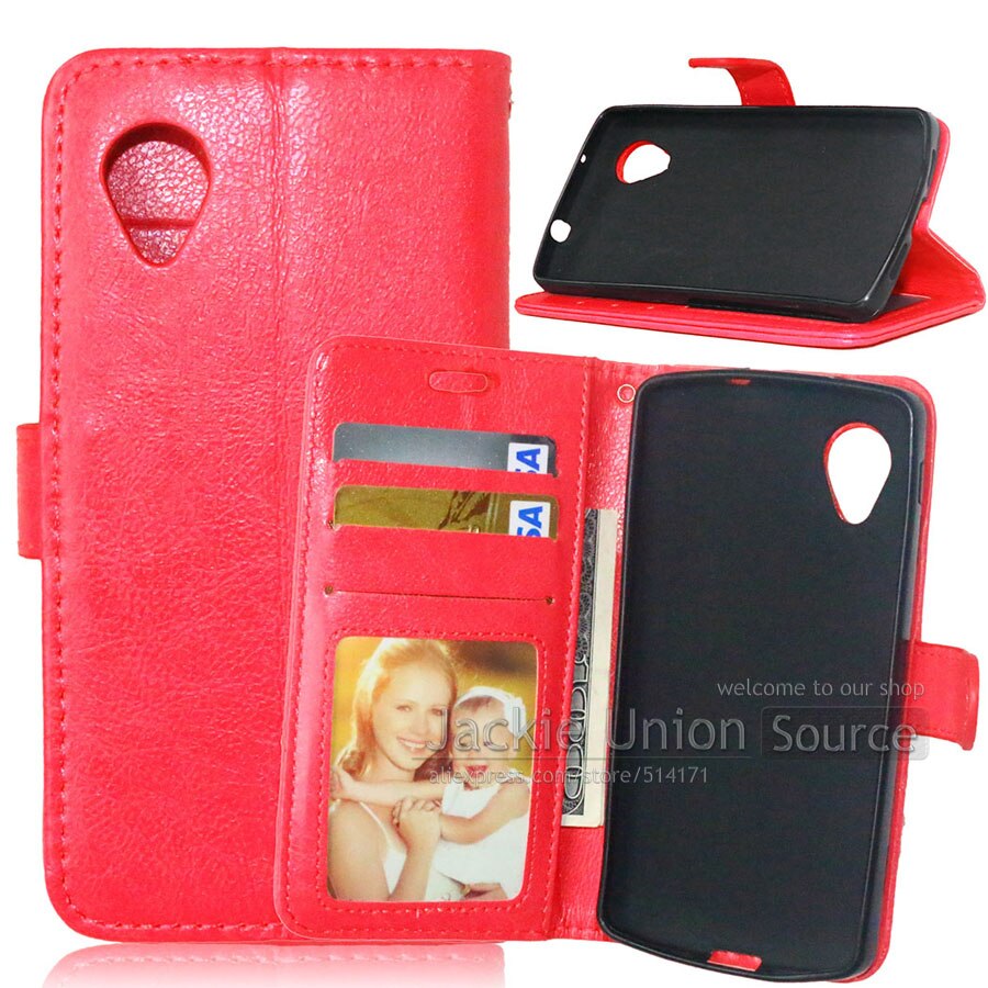 Étui en cuir Style portefeuille rétro avec porte-cartes, pour LG Google Nexus 5 E980 D821 D820: Red
