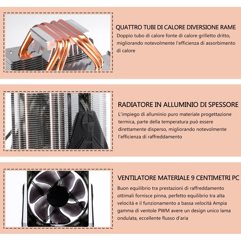 LESHP CPU Cooler - Ultra Stil 20dB(A) - 90mm Ventilator - Vier Pure Koperen Heatpipes - Lange Levensduur Compact