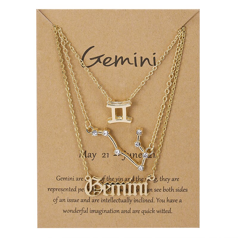 3 Stks/set 12 Sterrenbeeld Hanger Ketting Set Voor Vrouwen Constellation Charm Ketting Vrouwelijke Verjaardag Sieraden Met Karton: Staal Kleur