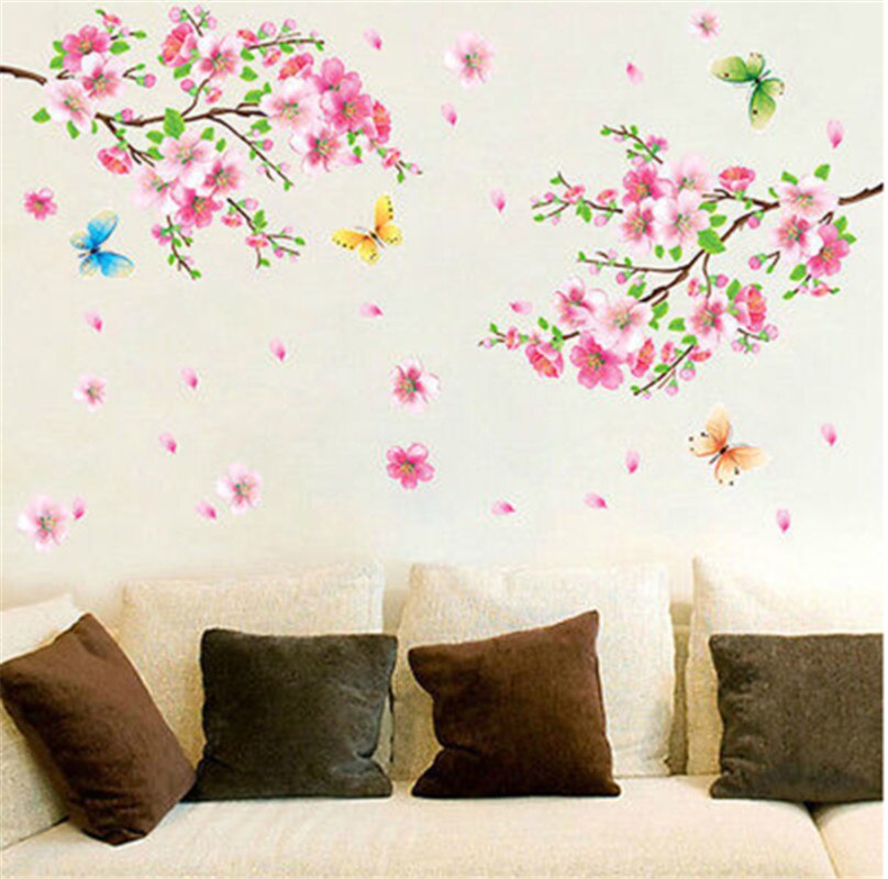 Large Size Cherry Blossom flower Wall Stickers Waterproof living room bedroom Wall decals 739 Decors Murals poster