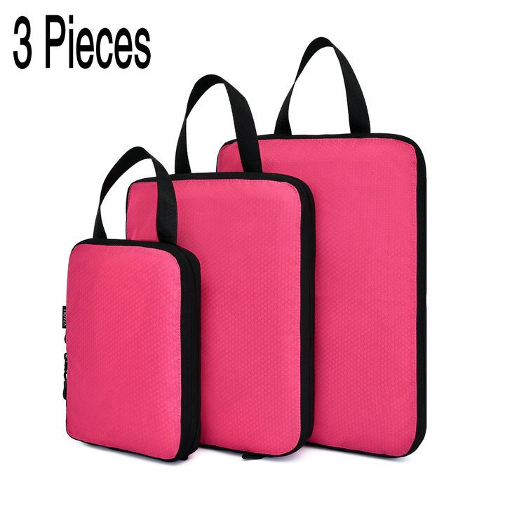 Travel Bag Compression Travel Storage Bag Clothes Tidy Organizer Suitcase Pouch 3/6 Pieces Case Shoes Packing Cube luggage bag: 3pcs Rose