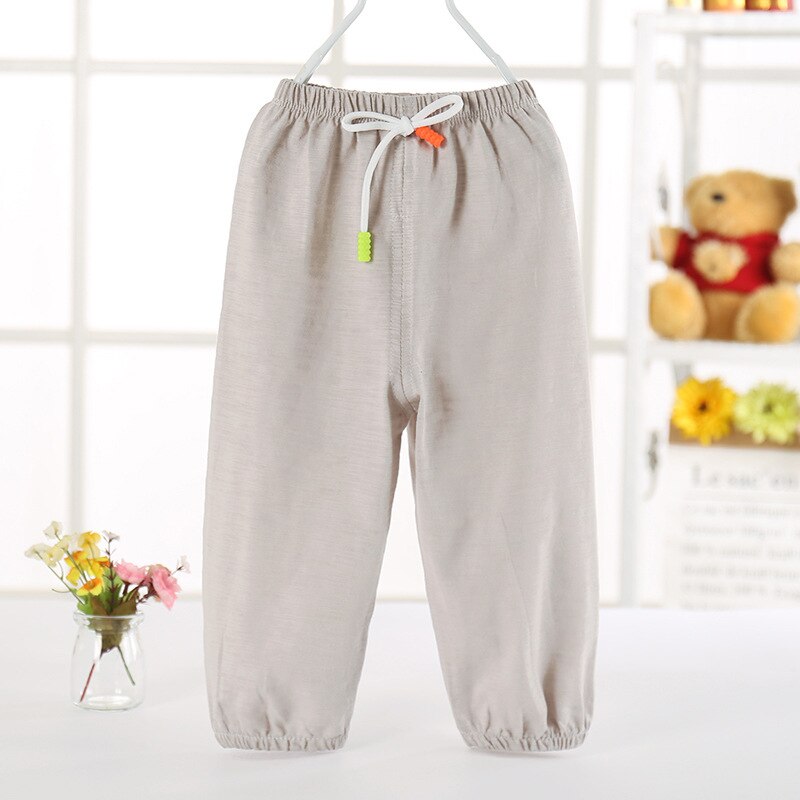 12M-5T Baby Summer Candy Color Anti-Mosquito Pants Boy Girl Soft Bamboo Cotton Tie Bloomers Loose Pants Kids Spring Harem Pants: Gray / 3T