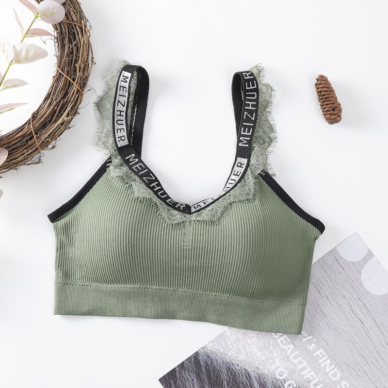 Wimpers Zilveren Lint Tube Top Mooie Terug Verpakt Borst Sport Beha Vrouwen Lingerie Ondergoed: Groen