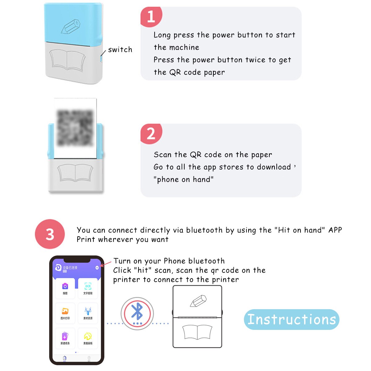 Mini Printer Draagbare Kantoor Voor Android Ios Draadloze Bluetooth Thermische Printer Voor Telefoon Foto Printer Office Mini Impresora