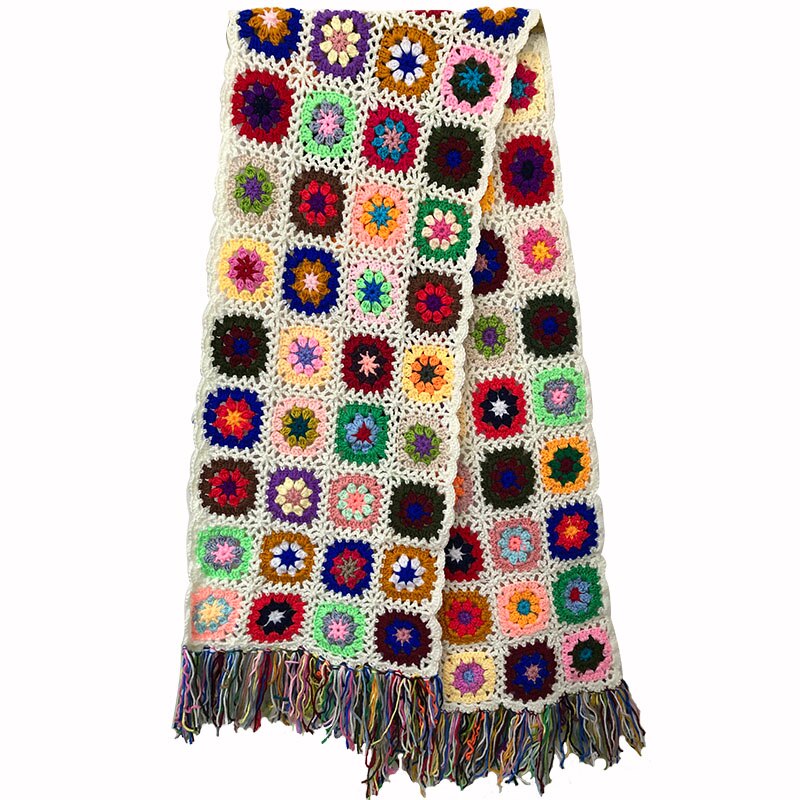Håndlavede tørklæder kvinder kvast tørklæde wraps 200*27cm store hæklede blomstertørklæder efterår vinter håndlavede juletørklæder: Hvid