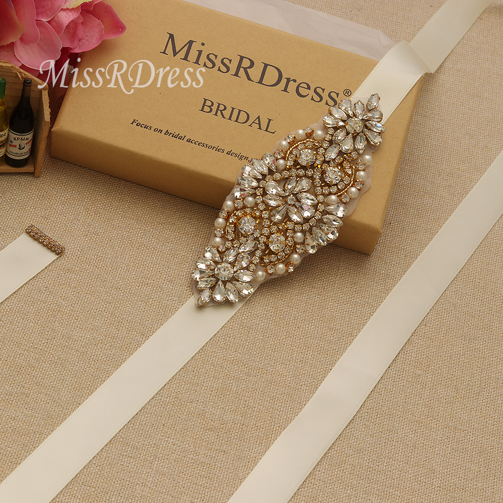 Missrdress strass brudskärp kristallpärlor brudbälte guld diamant bröllopsskärp för brudtärna klänningar  jk850