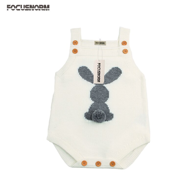 Leuke Bunny Peuter Kids Baby Meisje Jongen Breien Wol Mouwloze O-hals Overdekte Button Solid Konijn Cartoon Mooie Romper 3 Stijl: WHITE / 18m
