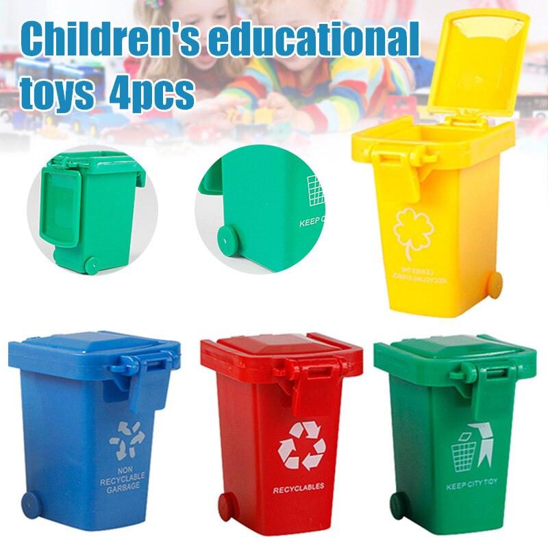 4 stk skraldespand legetøj skrald klassificering læring pædagogisk for børn børn  bm88