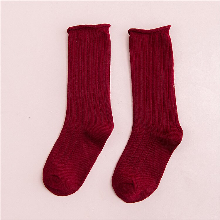 EnkeliBB Korean Style Baby Boy Girls Floor Socks Kids Solid Spring/Summer/Winter Tube Long Socks Toddler tube Sock: Red / 4-6Y