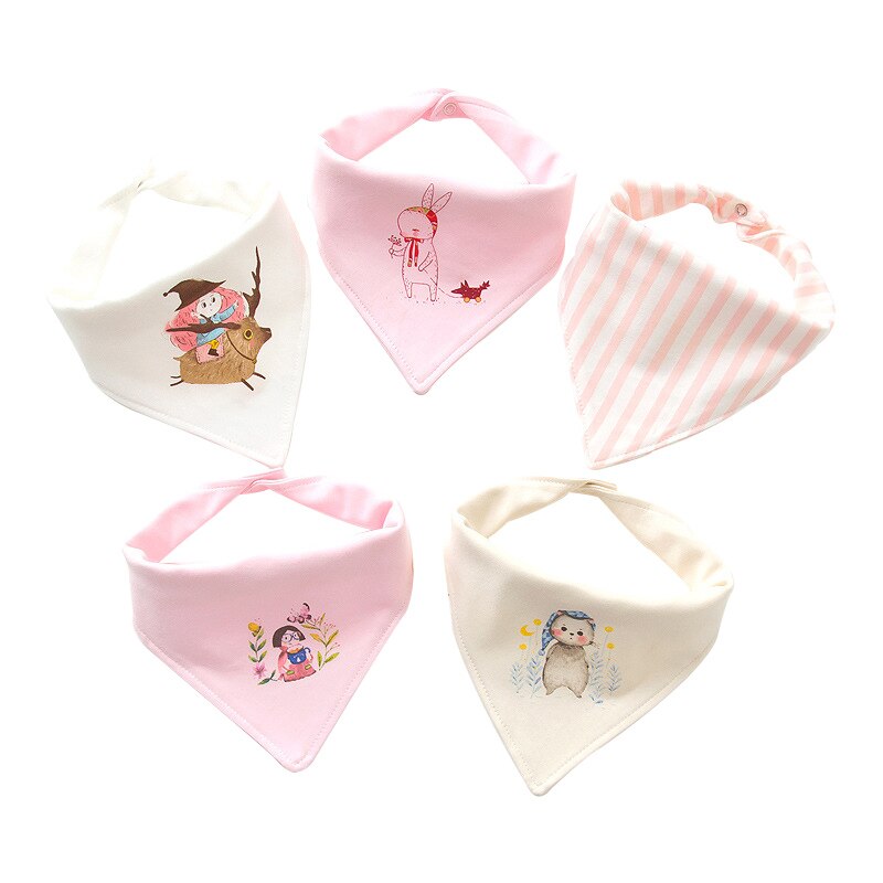 5 pièces coton bébé bavoirs doux dessin animé Slobber Bandana bébé trucs infantile -né Babador Burp chiffons avec boutons pression réglables: Pink