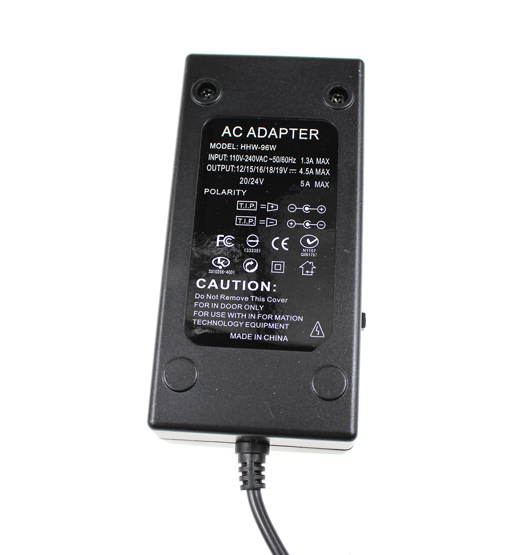 DC 96W 4-5A 12V/15V/16V/18V/19V/20V/24V Adjustable Universal Power Adapter Charger with 8pcs Adaptor Tips for DELL Lenovo Laptop