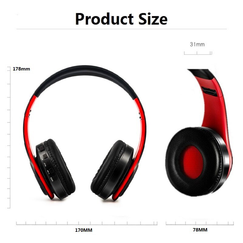 TOPROAD Headphones Bluetooth Headset Earphone Wireless Headphone Stereo Foldable Sport Earphone Microphone Hands Free MP3 Player