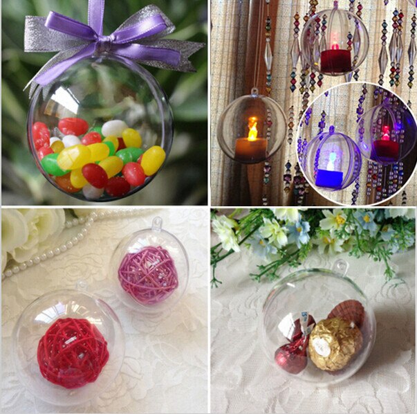 10 Uds balón de plástico transparente para decoración de árbol de Navidad colgante acrílico transparente bola caja de dulces para favores suministros de