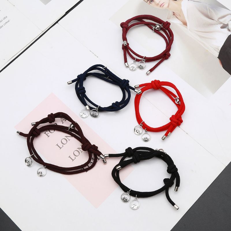 2Pcs Minimalist Lovers Matching Friendship Bracelet Rope Braided Couple Magnetic Distance Bracelet Kit Lover Jewelry