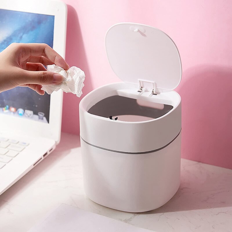 Mini Mülleimer Schreibtisch Abfall Behälter Mit Presse-offen Deckel Kleine Tisch oben Behälter anmutig Runde Ecke Papier Behälter für Heimat: Lila