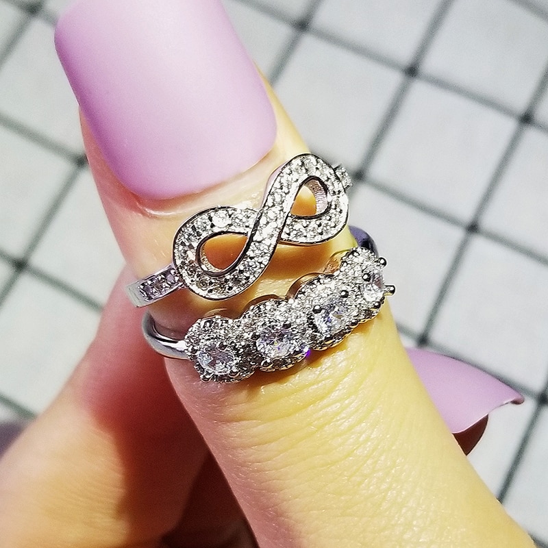 luxury round 925 sterling silver wedding ring set for women lady anniversary jewelry bulk sell R5132