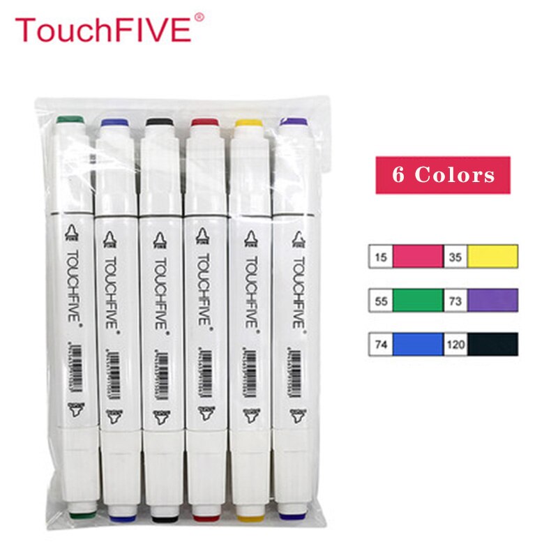 TouchFIVE Marker Pen Set 30/40/60/80/168Colors Art Sketch Markers Manga Alcohol Based Marker Student Drawing Supplies: 6 Colors Useful