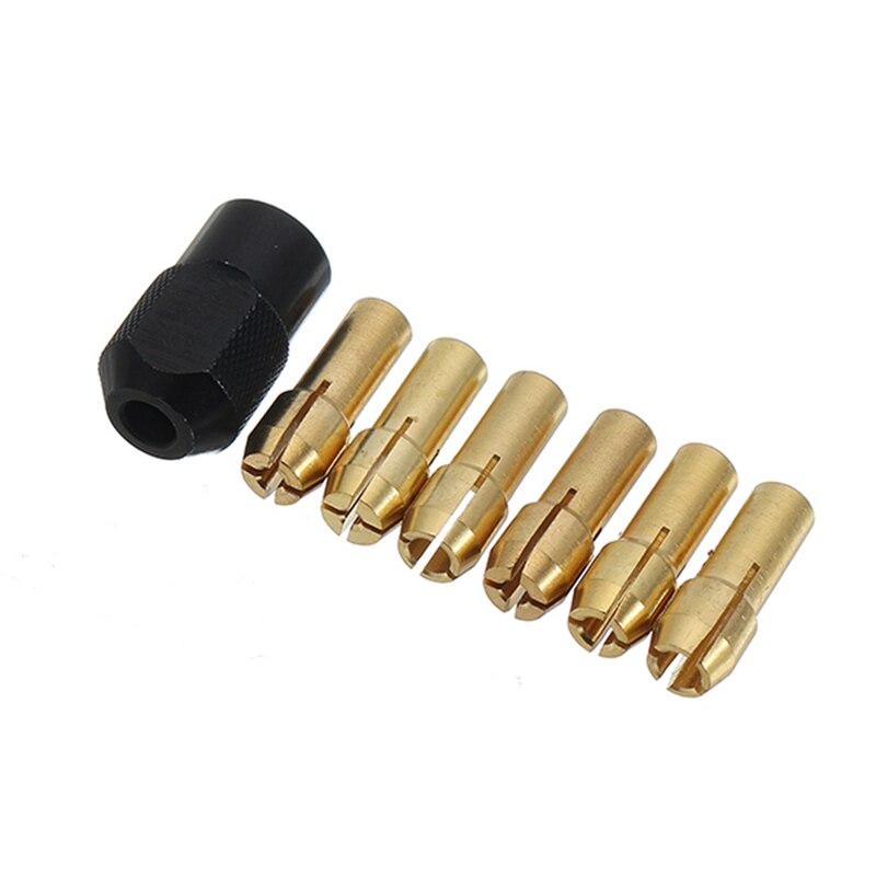 6 st 1-3.2mm mässingsborr hylschuckar med  m8 x 0.75mm +  svart mutter dremel roterande verktyg tillbehör