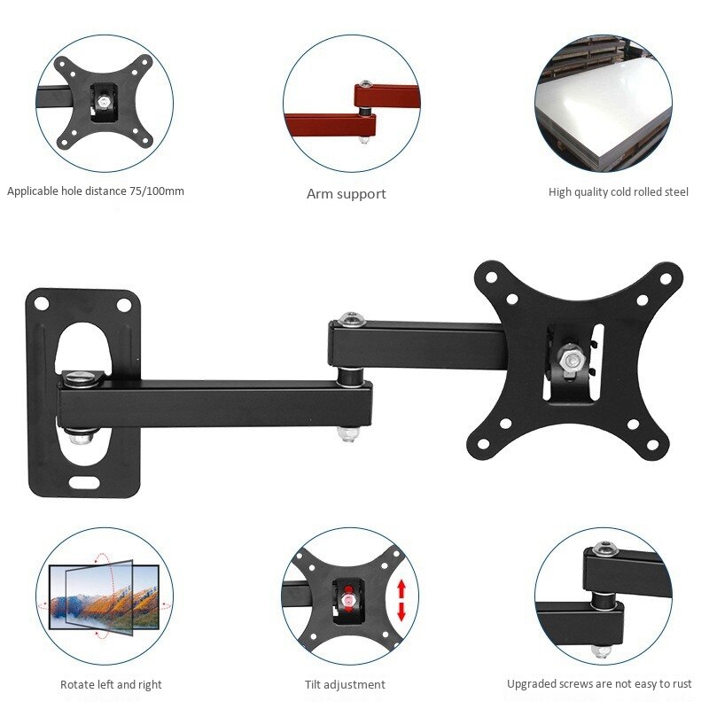 Universal Wall Mount Stand for 14-27inch LCD LED Screen Height Adjustable Monitor Retractable Wall for VESA Tv-B