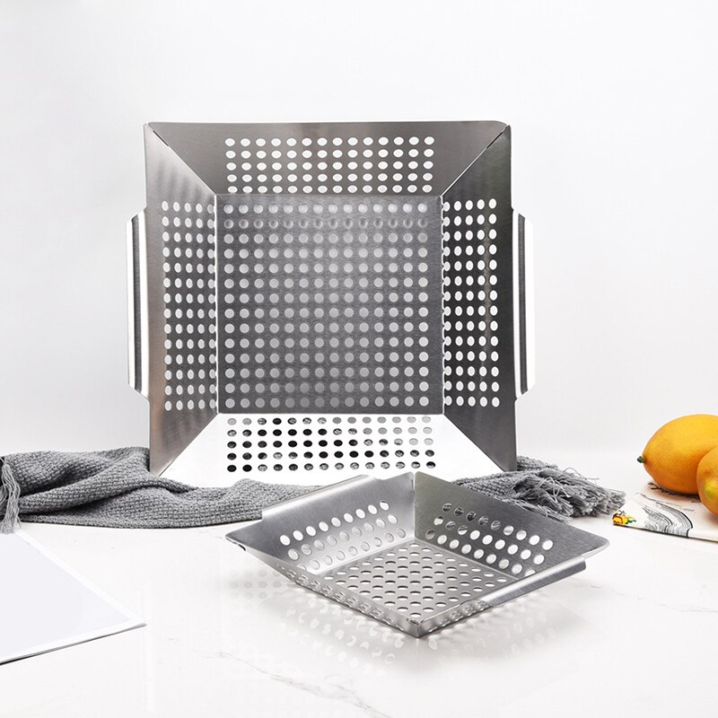 Vegetable Grill Basket Bbq Grill Drain Plate Square Grill Tray With Perforated Grill Tray Stainless Steel Tool Grill Pan