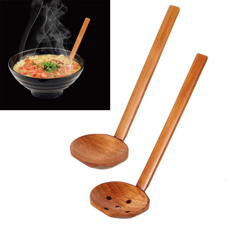 2 st natur trä durkslag ramen lång skaft skopa gryta sked durkslag soppsked behållare köksredskap trä slev