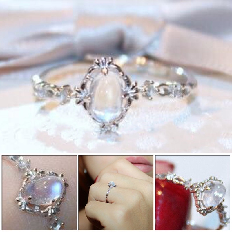 Moonstone Rings For Women Vintage Tibetan Ring Classic Water White Stone Ring Female Jewelry