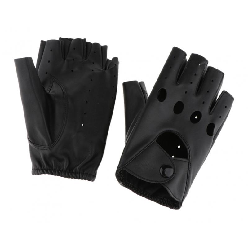 Gants en cuir PU Style Punk Rock pour homme et femme, demi-doigt ajouré